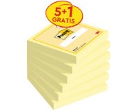 Bloc-note adhésif, 76 x 76 mm, jaune, 5+1 gratuit