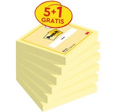 Notes notes adhésives, 76 x 76 mm, 5+1GRATUIT, jaune