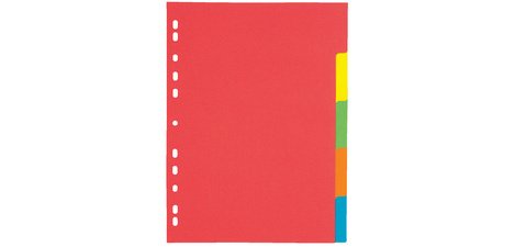 Tabbladen, karton, A4, 5 tabs, 5 kleuren
