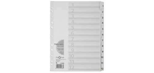 Intercalaires, carton, chiffres 1 - 12, A4, 12 touches