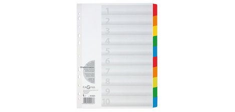 Cardboard dividers, A4, 10 tabs, 10 colors