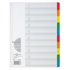 Intercalaires en carton, A4, 10 touches, 5 couleurs