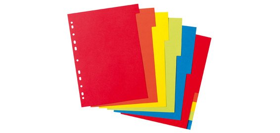 Intercalaires en carton, uni, A4, coloré, 10 touches