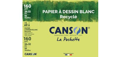Pochette de 10 feuilles de papier dessin recyclé Canson 160g 24x32 cm
