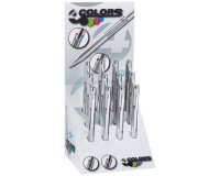 Stylo à bille 4 couleurs, rétractable, présentoir