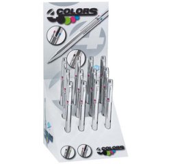 Stylo à bille 4 couleurs, rétractable, présentoir