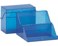 Kleine kaartenbak, A6 liggend,voor 400 bristolkaarten, doorschijnend blauw