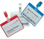 Porte-badge, ouvert sur le haut, à clip, transparent