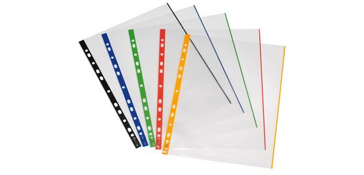 Hoes met perforatierand, A4, transparant, gekleurde rand