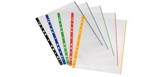 Pochette perforée, A4, transparent, bord coloré