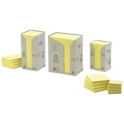 Bloc-note adhésif jaune Recycling 127 x 76 mm - bloc de 100 feuilles