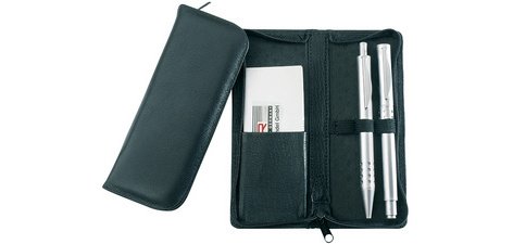 Etui pour stylos, pour 3 stylos, noir, en cuir