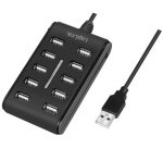 Hub USB 2.0, 10 ports, avec interrupteur, noir