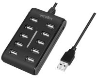 Hub USB 2.0, 10 ports, avec interrupteur, noir