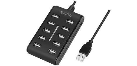 USB Hub 2.0, 10 ports, with switch, black