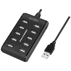 Hub USB 2.0, 10 ports, avec interrupteur, noir