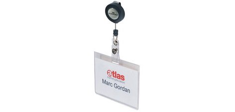 Badge avec enrouleur, 90 x 60 mm