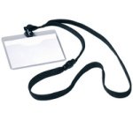 Badge, avec lacet textile, 90 x 60 mm, rouge