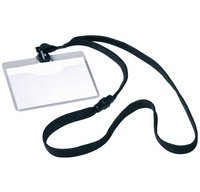 Badge, avec lacet textile, 90 x 60 mm, gris