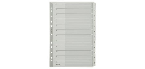 Mylar cardboard dividers, numbers, A4, 1-12, gray
