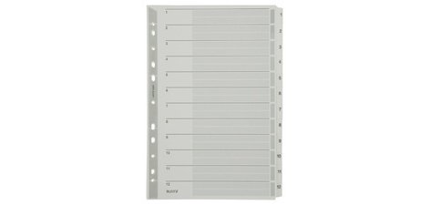 Intercalaires en carton mylar, chiffres, A4, 1-12,gris