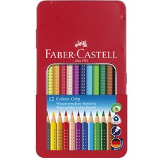 En_lapices de colores faber castell acuarelable colour grip triangular caja metalica de 12 colores surtidos