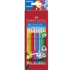 FABER-CASTELL Crayons de couleur gommable avec grip, étui de 10