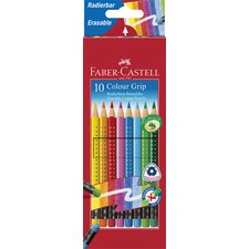 FABER-CASTELL Crayons de couleur gommable avec grip, étui de 10