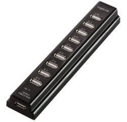 Hub USB 2.0 avec bloc d'alimentation, noir, 10