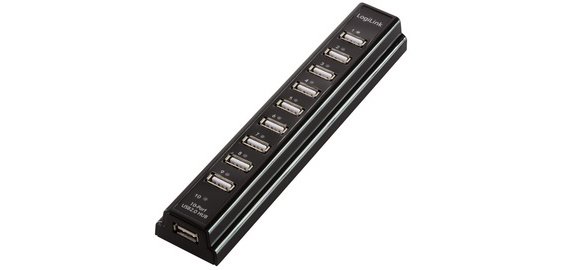 USB 2.0 hub with power adapter, black, 10