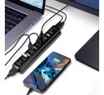 Hub USB 2.0 avec bloc d'alimentation, noir, 10