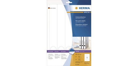 Special binder spine label, 297 x 38 mm, white