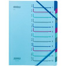 Trieur 12 compartiments Bleu, en carte forte avec élastique de fermeture