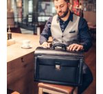 Valise pour pilotes 'VERONA', cuir, noir