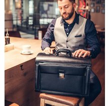 Valise pour pilotes 'VERONA', cuir, noir