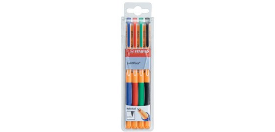 STABILO pointVisco roller, 0,5 mm, étui de 4 pièces en couleurs assorties
