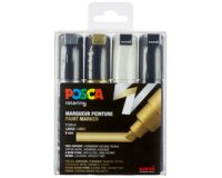 Marqueur posca pc8k pointe biseautee trait 8mm coloris   metallises assortis boite 8   unites