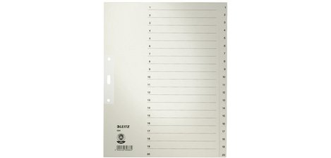 Papieren tabbladen, naturel, genummerd, A4, 20 tabs