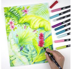 En_rotulador tombow abt dual brush acuarelable doble punta fina/pincel estuche de 12 unidades colores pastel