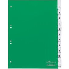 Plastic tabbladen, PP, 12 tabs, groen