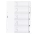 Intercalaires en plastique, A4, 5 touches, transp.