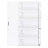 Intercalaires en plastique, A4, 5 touches, transp.