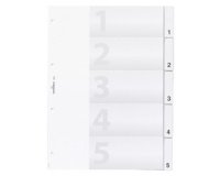 Intercalaires en plastique, A4, 5 touches, transp.