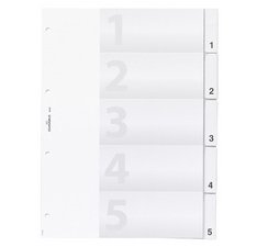 Intercalaires en plastique, A4, 5 touches, transp.