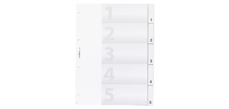 Intercalaires en plastique, A4, 5 touches, transp.