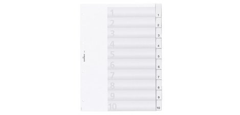 Plastic dividers, A4, 10 tabs, transparent.