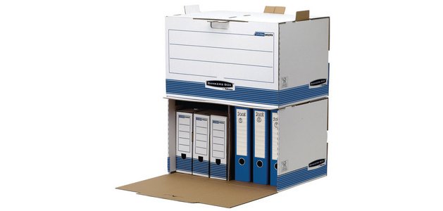 Caisse d'archives Bankers Box, blanc/bleu