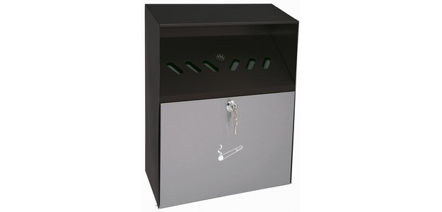 Wall-mounted ashtray with protective roof, made of steel sheet