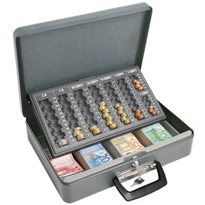 Coffret-caisse à monnaie Maxi, gris, en tôle d'acier