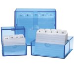 Boîte à fiches A8 paysage, bleu transparent